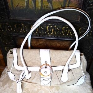 Beige & White Fabric Purse